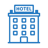 Make an icon of a hotel in the colour 017cba