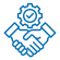 an icon with two hands shaking and a gear in the middle that has a tick in the centre but in the colour 017cba-1